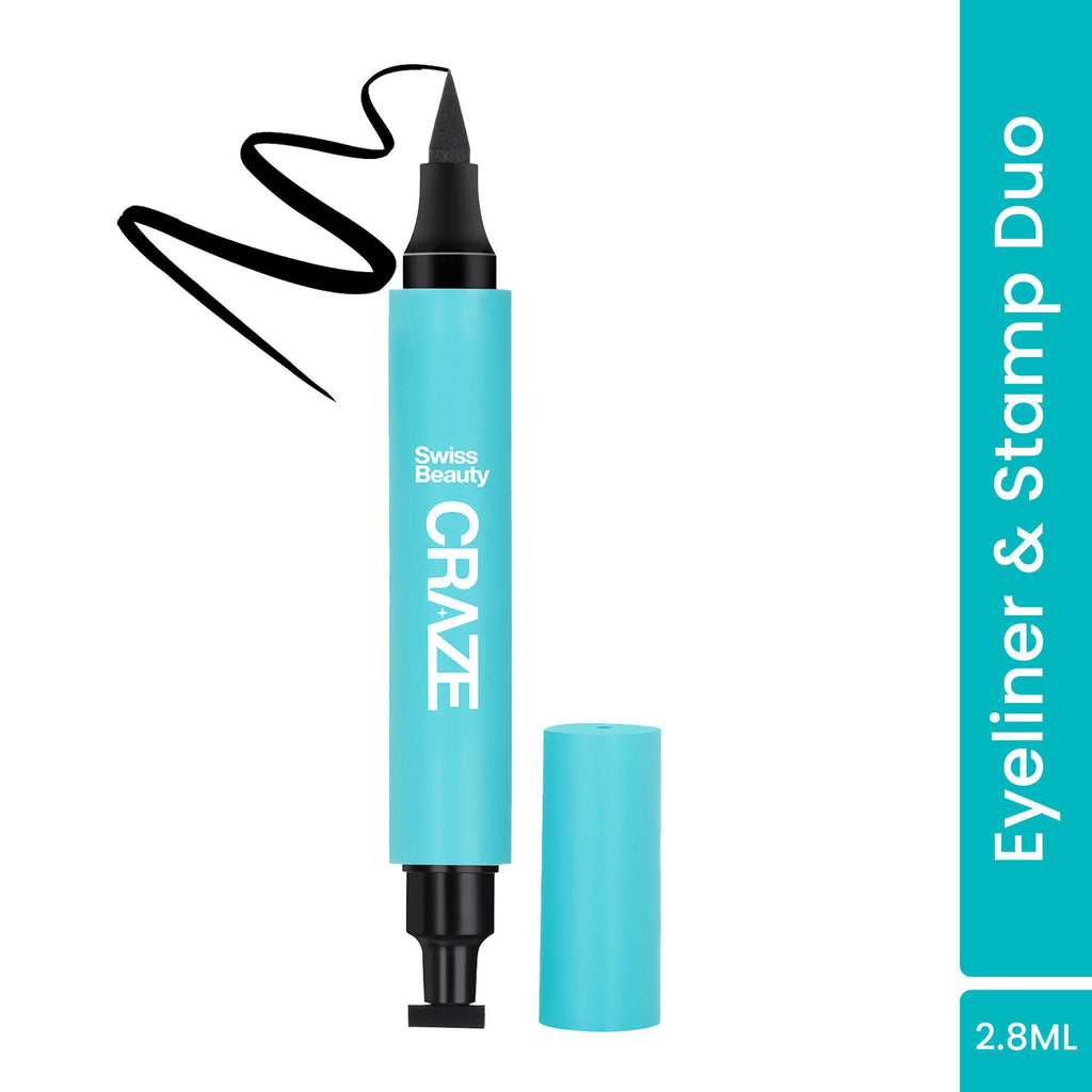 Swiss Beauty CRAZE Eyeliner and Stamp Duo Wing Eyeliner Stamp and Pen Waterproof Formula - Black | Grocsy