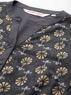 All About You Women Motifs Yoke Design A-Line Kurta with Trousers | Grocsy