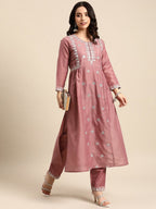 All About You Ethnic Motifs Embroidered Pleated Sequinned Kurta with Trousers | Grocsy