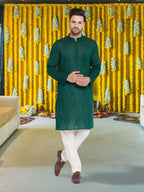 Even Apparels Men's Pure Cotton Green Kurta | Grocsy