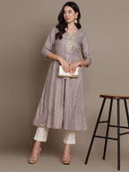 HERE&NOW Embroidered Bandhani Printed Notched Neck Thread Work Anarkali Kurta | Grocsy