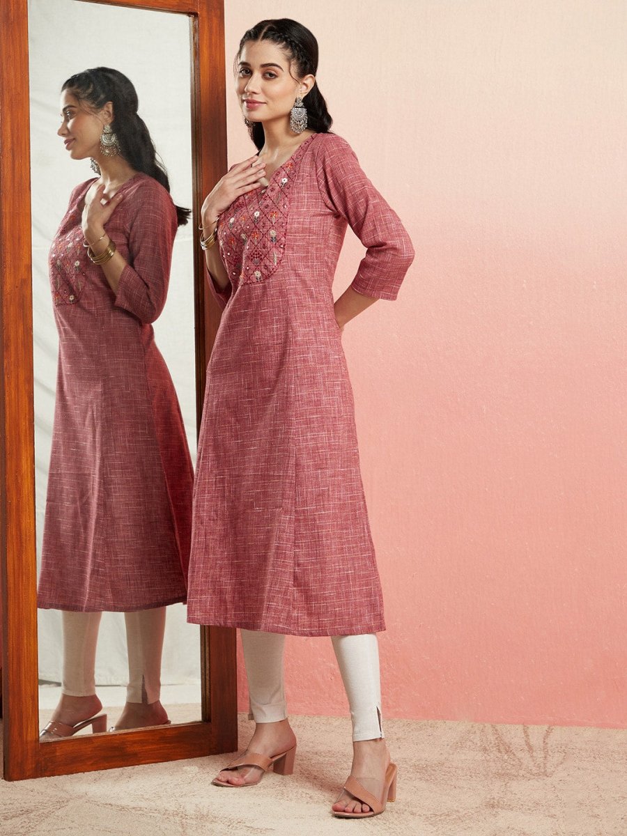 Aks Ethnic Motifs Embroidered Mirror Work Detailed Cotton Straight Kurta | Grocsy
