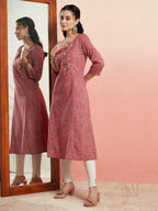 Aks Ethnic Motifs Embroidered Mirror Work Detailed Cotton Straight Kurta | Grocsy