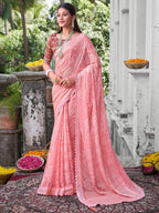 Saree Mall Floral Woven Design Pure Chiffon Beads & Stones Bagru Sarees | Grocsy