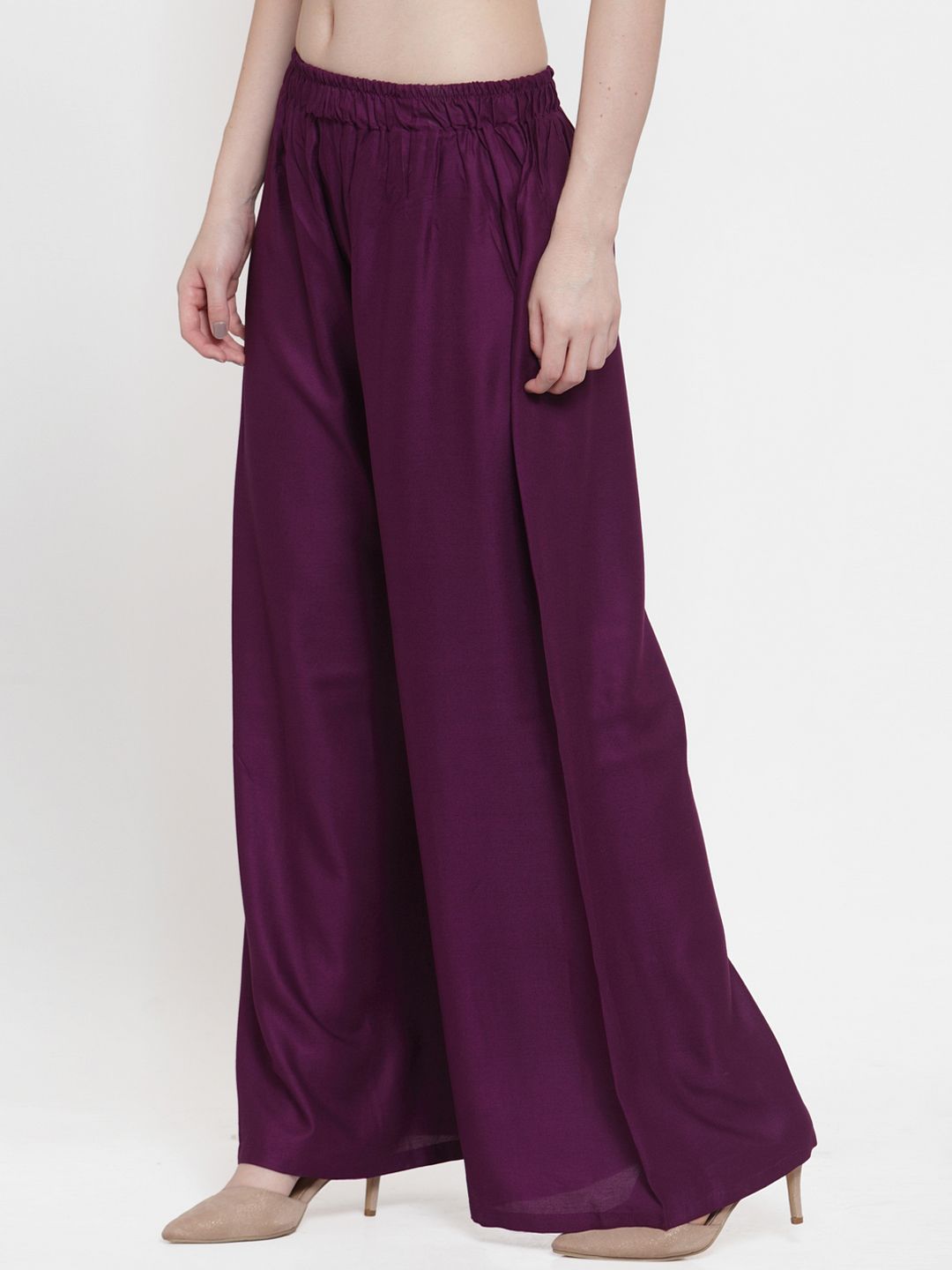 TAG 7 Women Purple Solid Wide Leg Palazzos | Grocsy