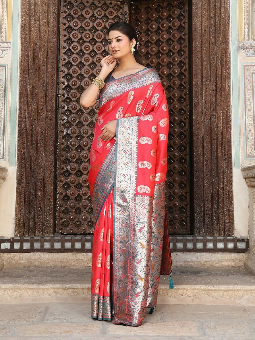 Shree Shyam Fashion Red Silk Saree | Grocsy