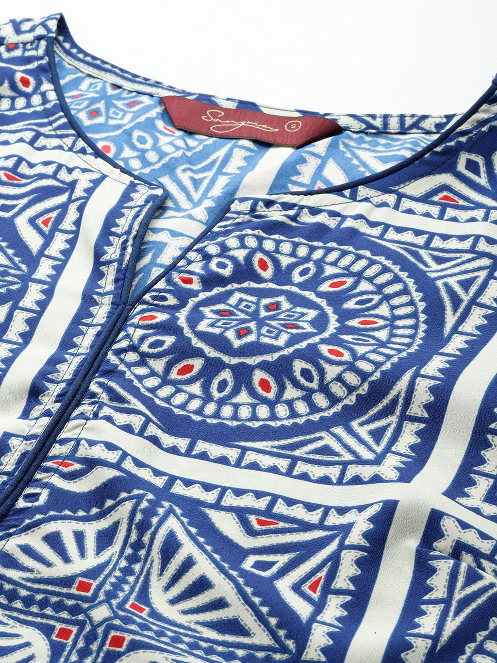Sangria Ethnic Motifs Printed Puff Sleeves Kurta with Dhoti Pants | Grocsy