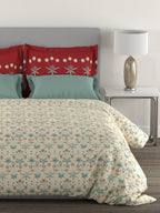 MYTRIDENT Beige Green Floral Cotton 144 TC Queen Bedsheet With 2 Pillow Covers | Grocsy