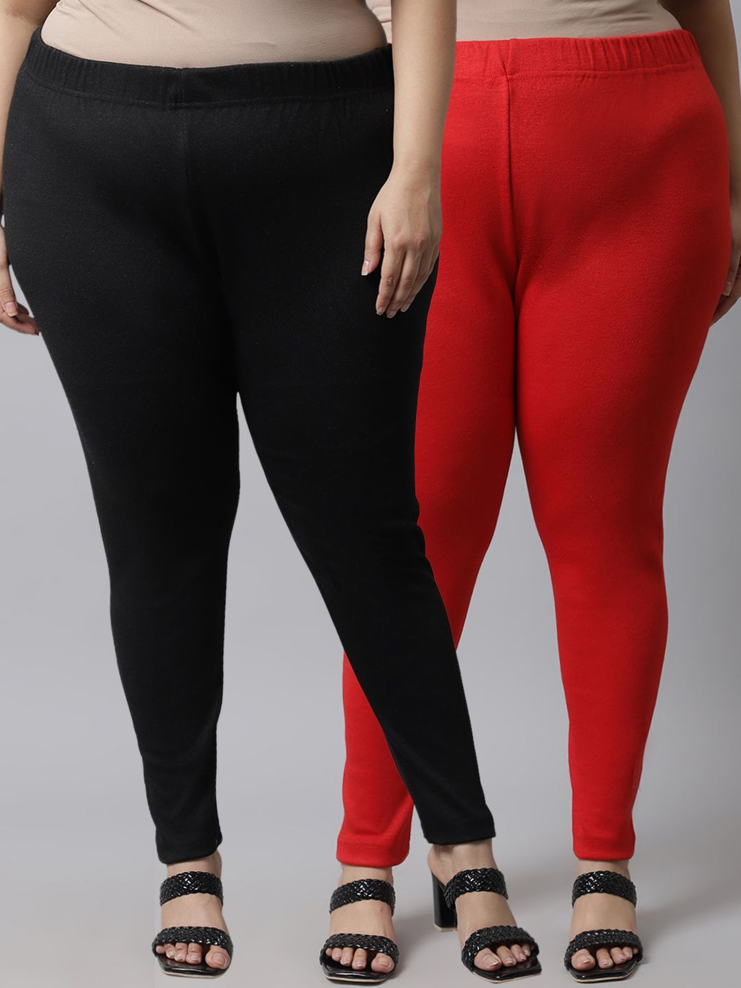 TAG 7 Women Plus Size Pack Of 2 Solid Ankle-Length Leggings | Grocsy