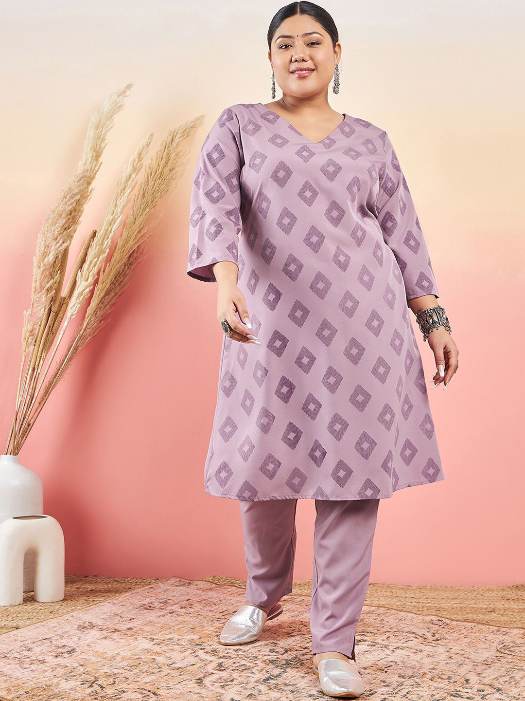 Sztori Printed V-Neck Straight Kurta With Trouser | Grocsy