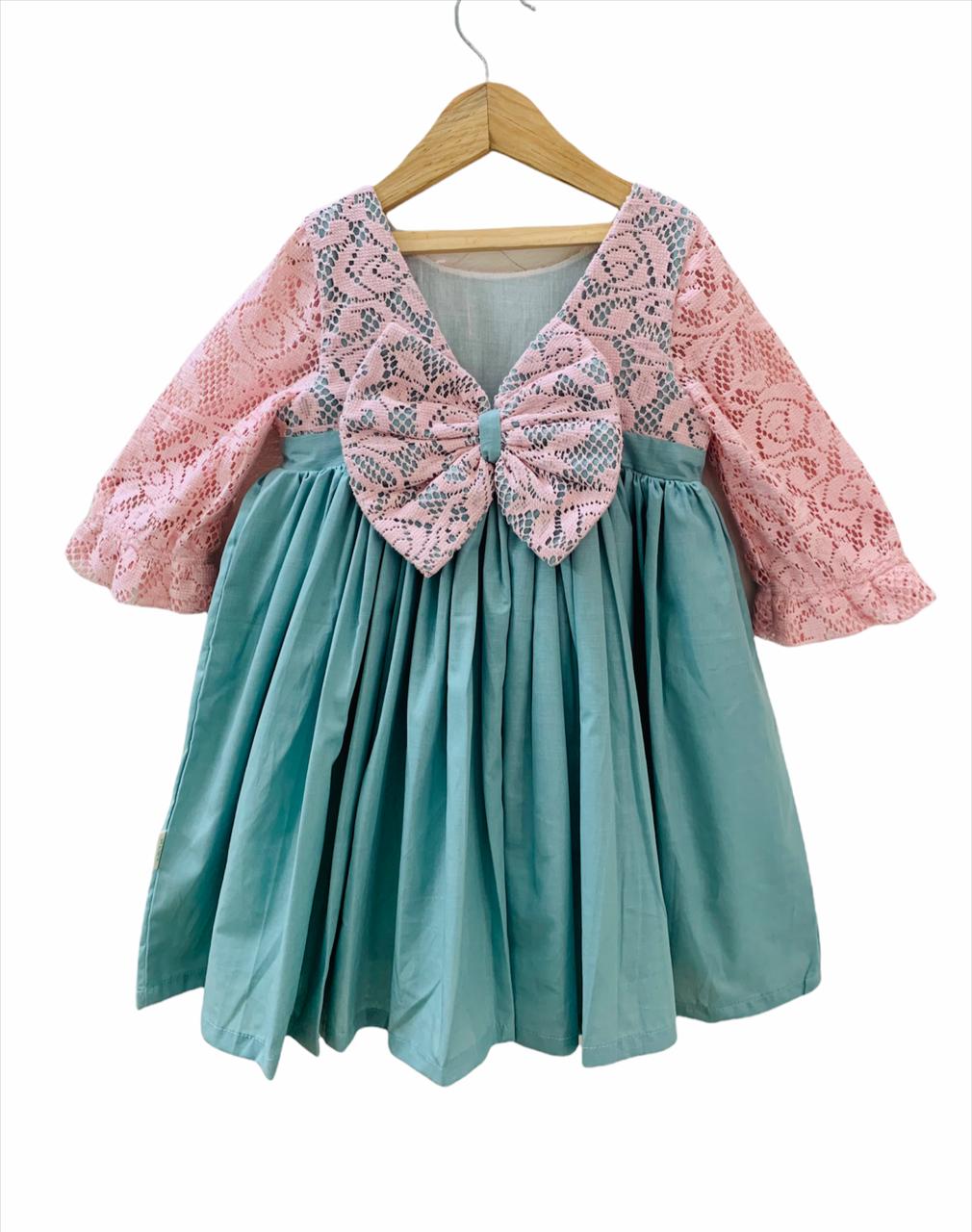 ArthLife Green And Pink Net Dress | Grocsy