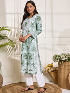 HOUSE OF KARI Floral Embroidered Chikankari Pure Cotton Kurta | Grocsy