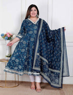 Miravan Plus Size Women'S Jashn Hand Block Printed Ethnic Anarkali Kurta And Dupatta | Grocsy
