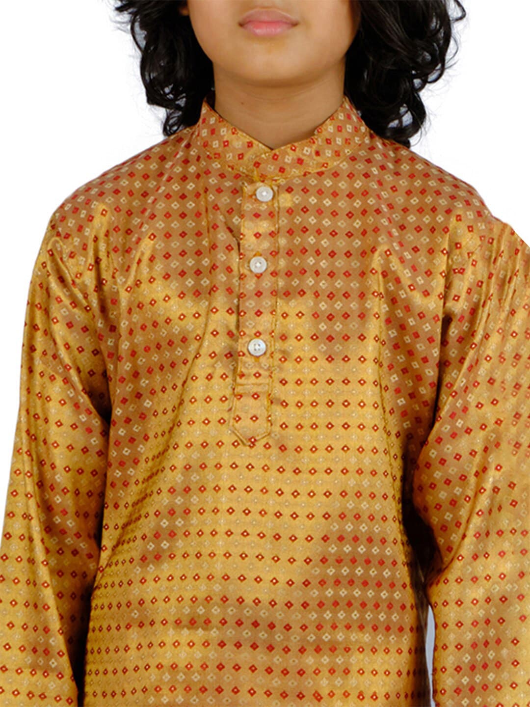 Sethukrishna Boys Gold-Toned Printed Kurta with Dhoti Pants | Grocsy