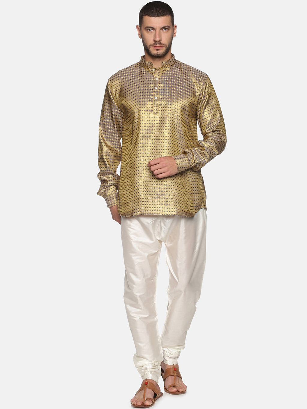 Sethukrishna Men Gold-Toned Ethnic Motifs Kurta with Pyjamas | Grocsy