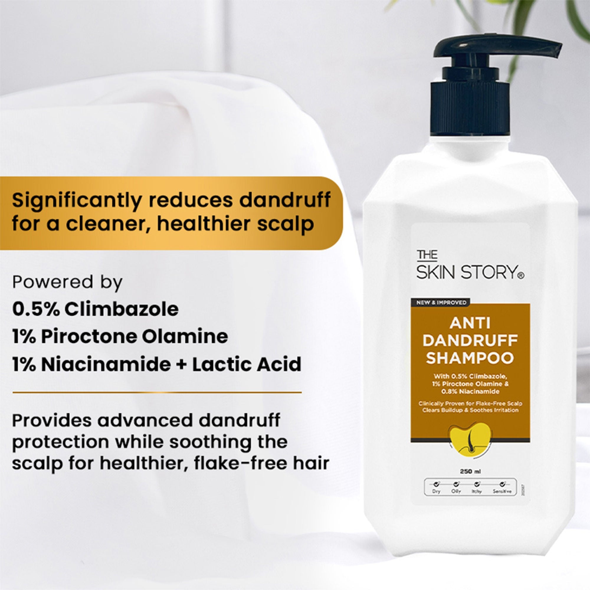 The Skin Story Anti Dandruff Deep Ceansing Shampoo Calms & Soothes Scalp With Saniscalp & Argan Oil | Grocsy