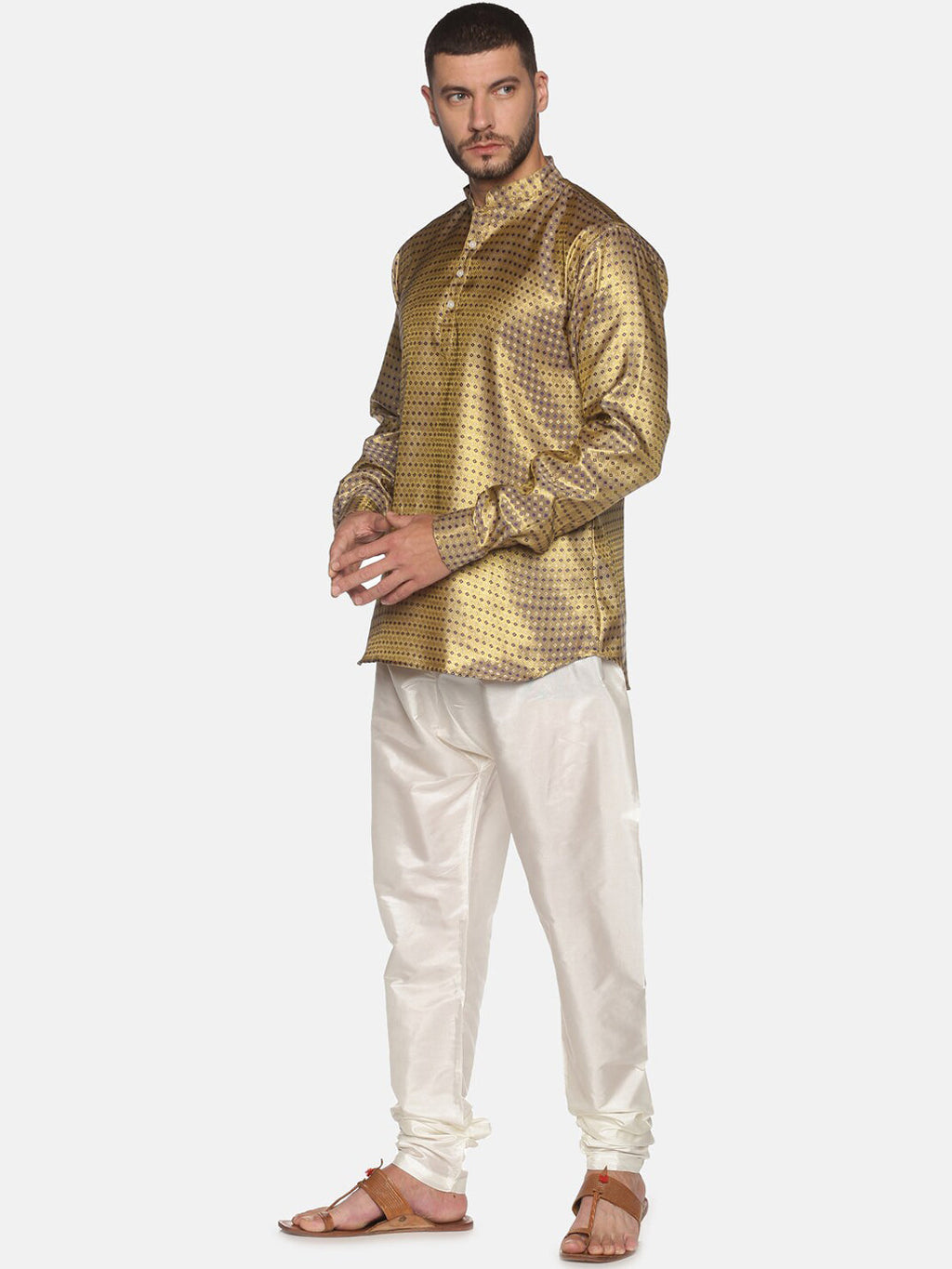 Sethukrishna Men Gold-Toned Ethnic Motifs Kurta with Pyjamas | Grocsy