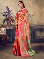 Sangria Rust Ethnic Woven-Designed Festive Saree With Blouse Piece | Grocsy