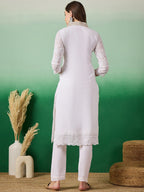 Sangria Women Embroidered Straight Kurta With Trouser Set | Grocsy