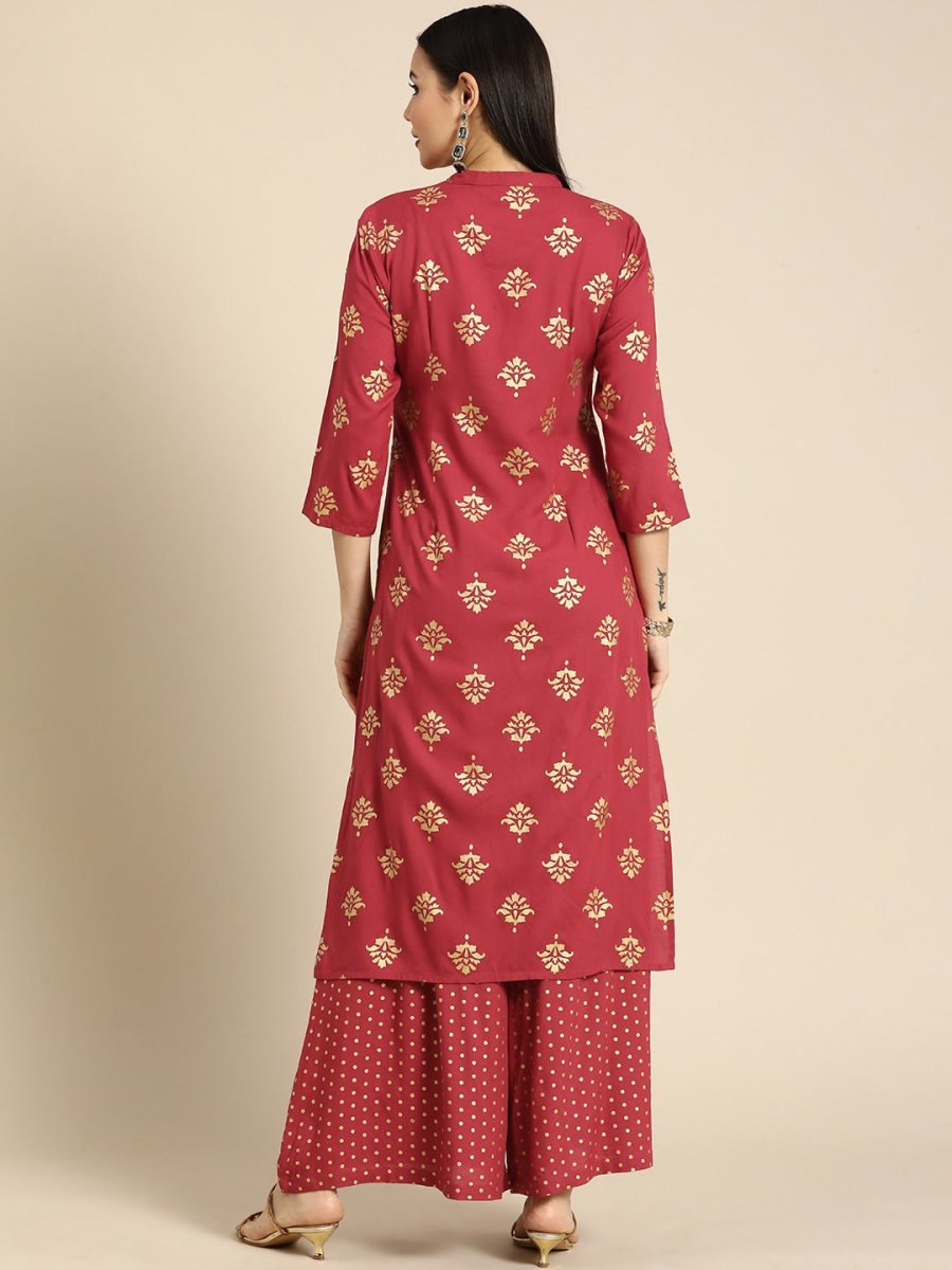 All About You Women Red Ethnic Motifs Printed Kurta with Palazzos | Grocsy