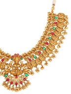 Aadita Gold-Toned Red & Green Stone-Studded Temple Jewelry Set | Grocsy