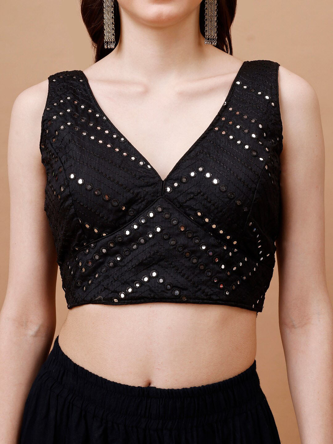 Tikhi Imli Mirror Work Embellished Sleeveless Saree Blouse | Grocsy