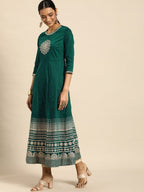 All About You Women Teal Green Embroidered Kurta with Dupatta | Grocsy