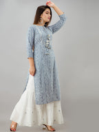 HERE&NOW Grey Bandhani Printed Gotta Patti Kurta with Sharara | Grocsy