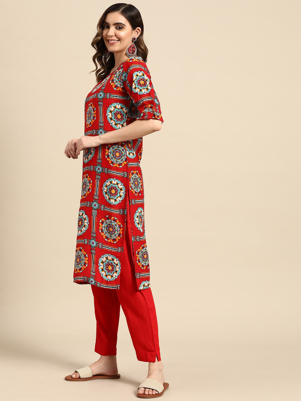 Sangria Women Ethnic Motifs Printed Kurta with Trousers | Grocsy