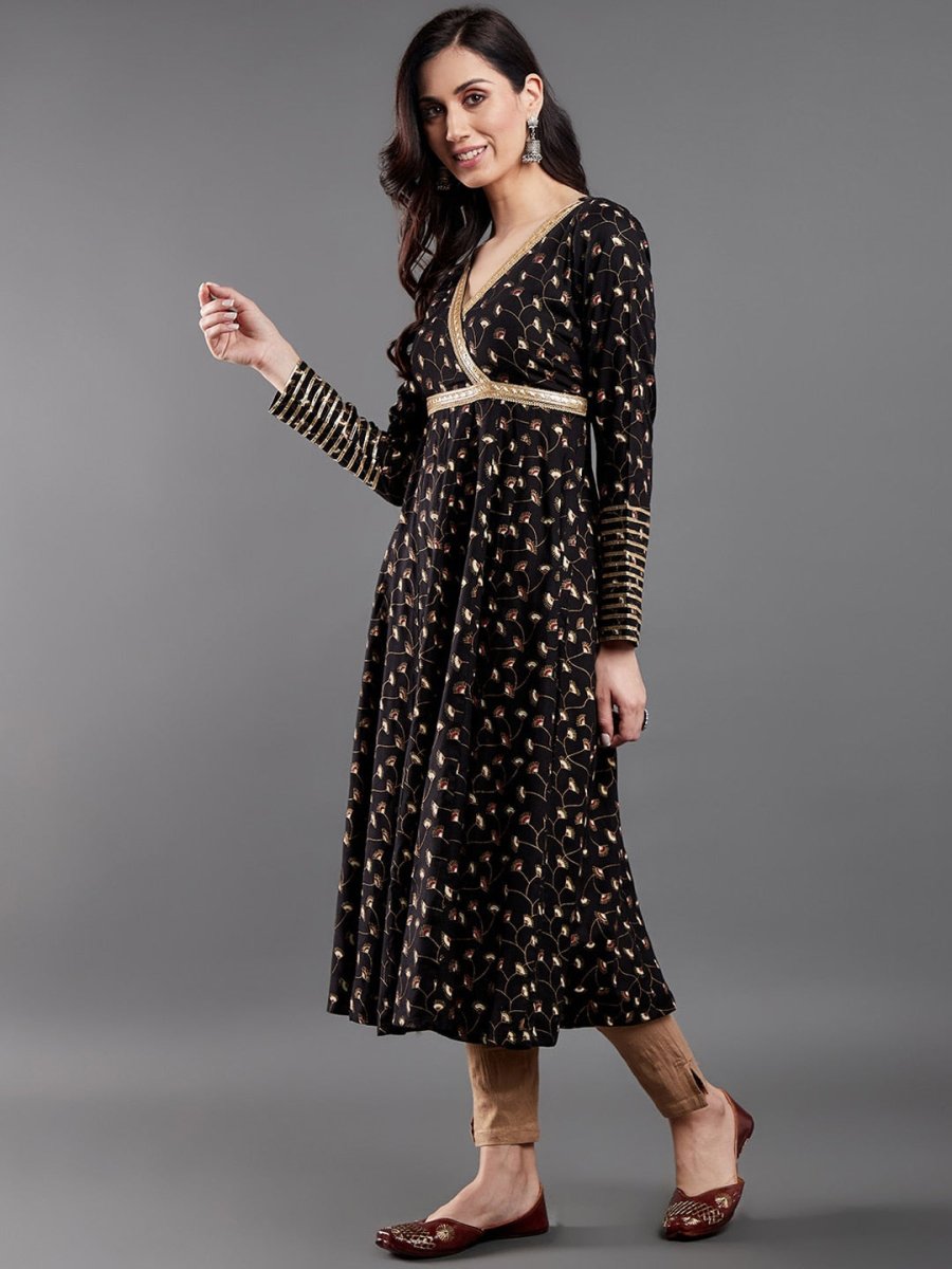 Aks Floral Printed Angrakha A-Line Kurta | Grocsy