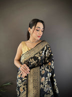 Joban Fashion Black Floral & Ethnic Motifs Design Soft Silk Meenakari Banarasi Saree | Grocsy