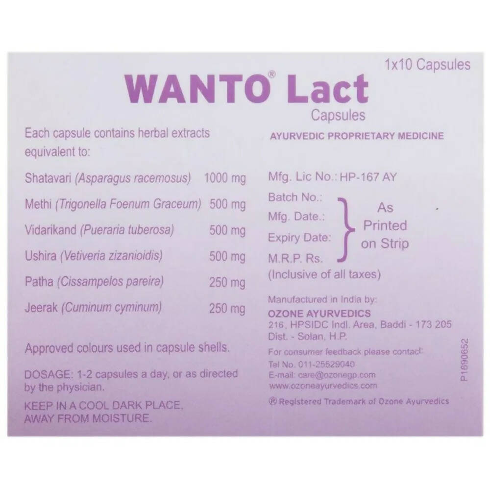 Ozone Ayurvedics Wanto Lact Capsules | Grocsy
