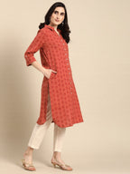 All About You Women Red Cotton Ethnic Motifs Printed Pathani Kurta | Grocsy