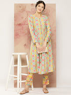 HERE&NOW Ethnic Motifs Printed Kurta with Trousers | Grocsy
