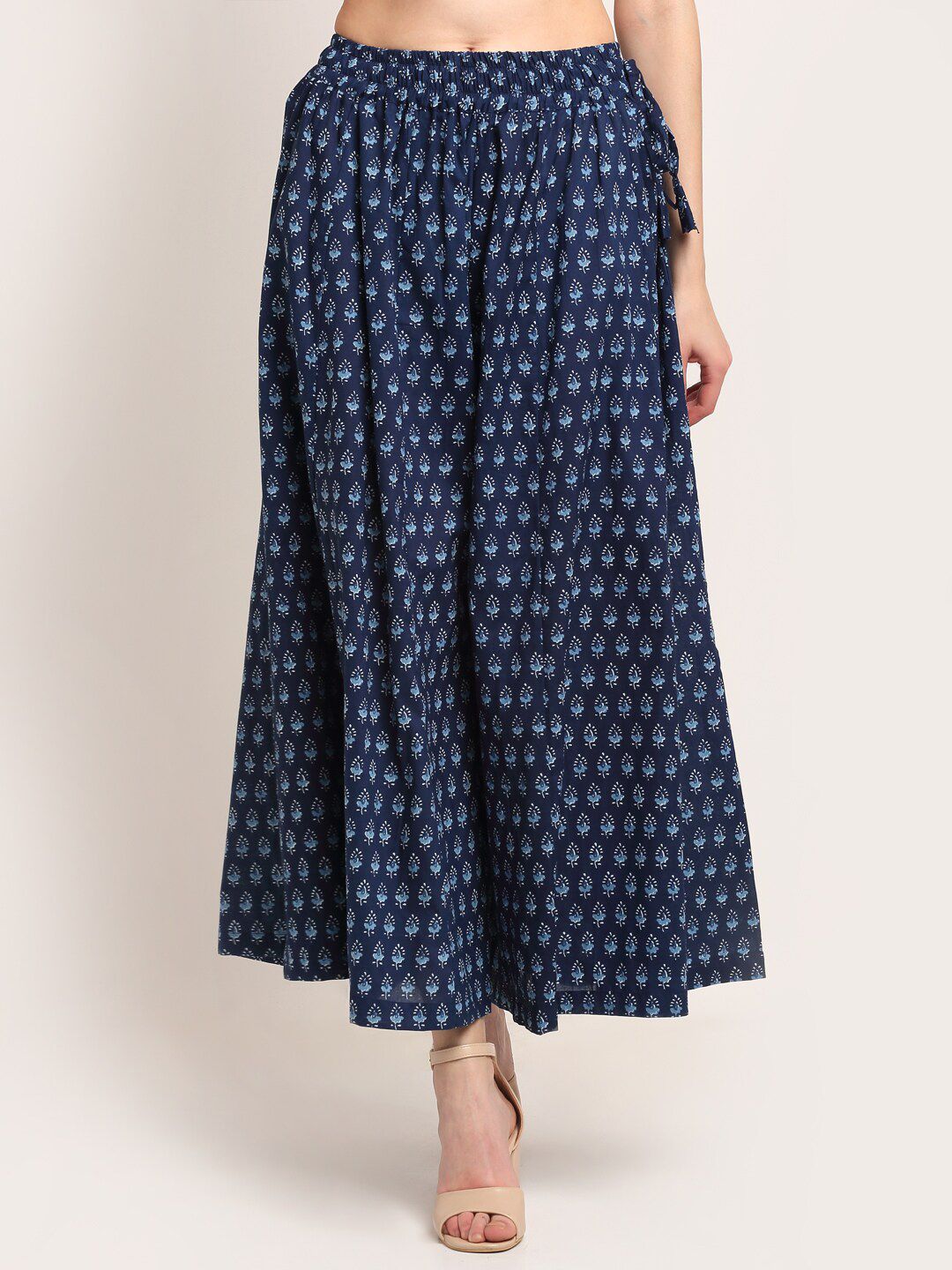 TAG 7 Women Navy Blue Ethnic Motif Printed Cotton Palazzo | Grocsy