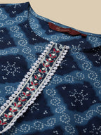 Sangria Indigo Blue Geometric Printed Pure-Cotton Straight Kurta With Trouser & Dupatta | Grocsy