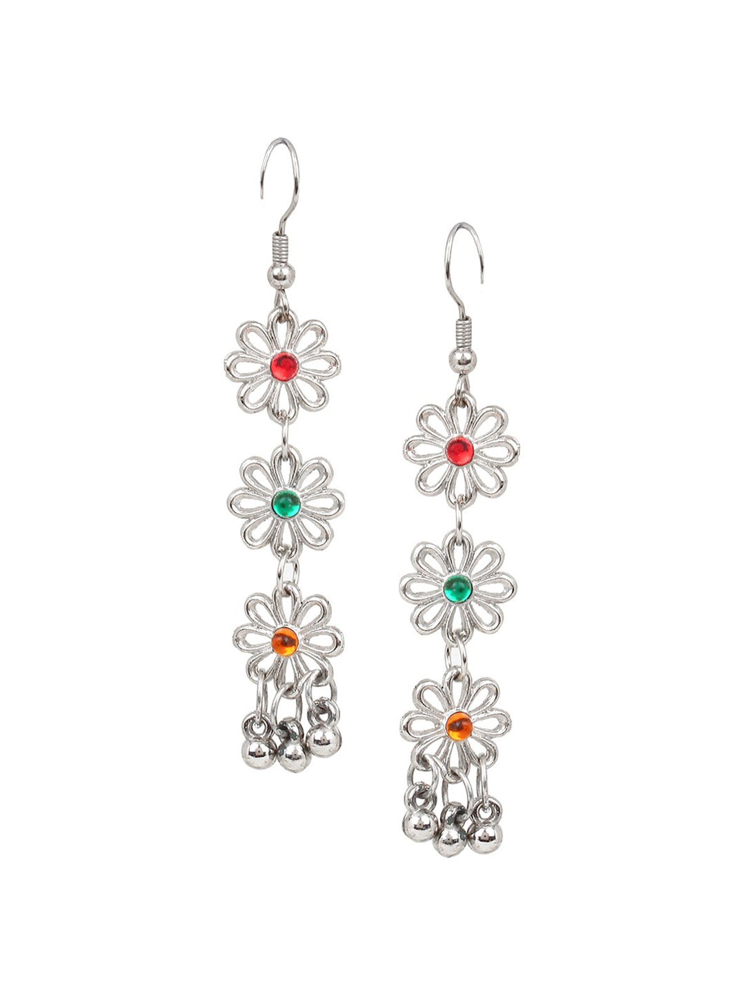 Cardinal Women Silver-Toned Pink & Yellow Stone Studded Jewellery Set | Grocsy