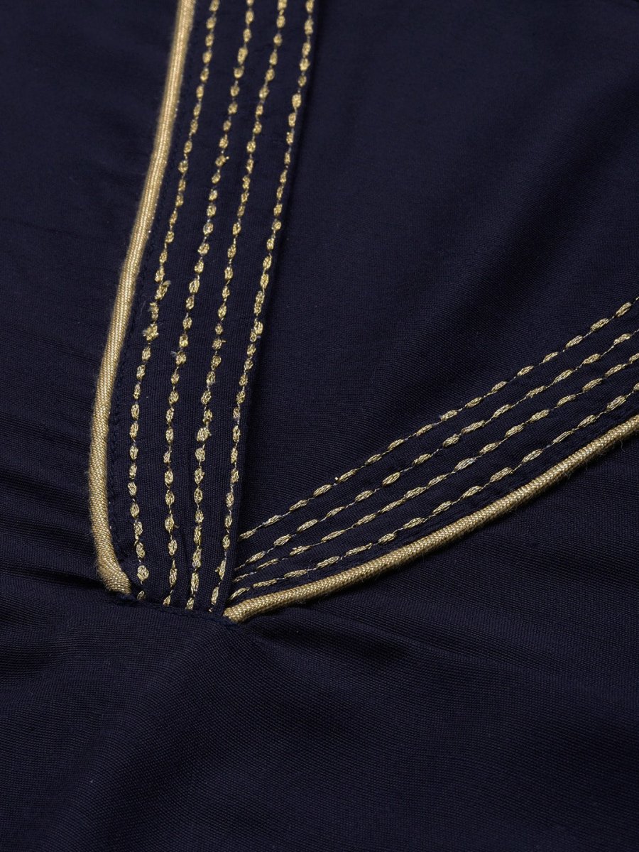 All About You Women Navy Blue Zari Detailed Regular Kurta with Trousers & Dupatta | Grocsy