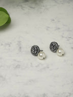 Pearl Stone Earrings in Silver Tone- Ruby Raang