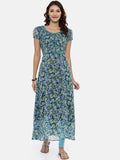 Souchii Blue & Green Printed A-Line Kurta | Grocsy