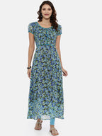 Souchii Blue & Green Printed A-Line Kurta | Grocsy