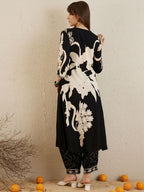 Indo Era Black Floral Printed V-Neck Sequinned A-Line Kurta With Salwar | Grocsy