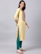 Souchii Women Cream-Coloured Ethnic Motifs Embroidered Kurta | Grocsy