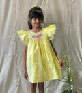 ArthLife Yellow Flower Embroidered Lace Dress | Grocsy