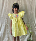 ArthLife Yellow Flower Embroidered Lace Dress | Grocsy