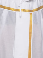 Sethukrishna Men White & Gold-Coloured Solid Readymade Cotton Dhoti Pant | Grocsy