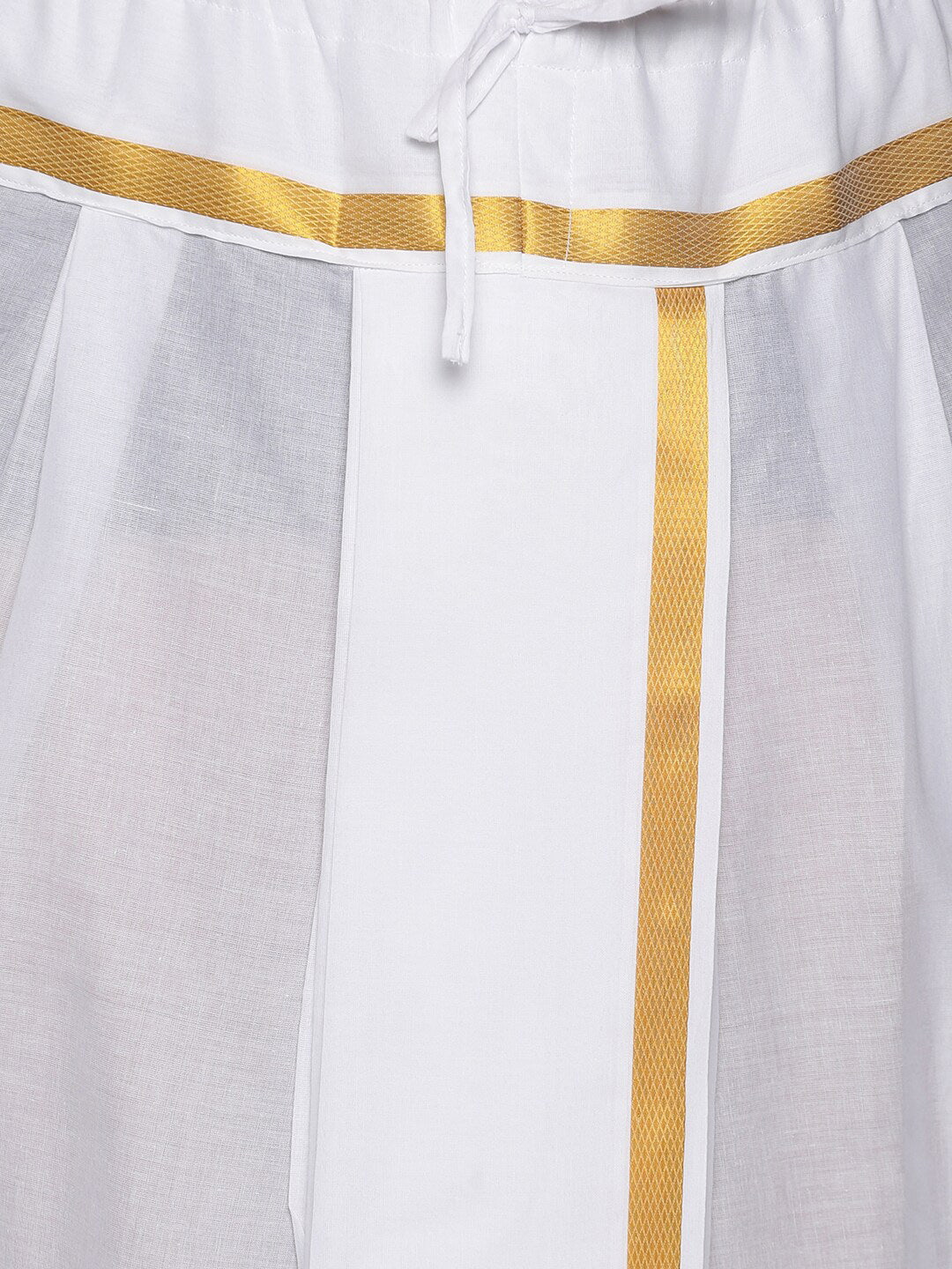 Sethukrishna Men White & Gold-Coloured Solid Readymade Cotton Dhoti Pant | Grocsy