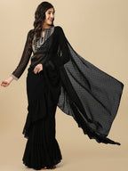 Sangria Black Geometric Woven Design Saree | Grocsy