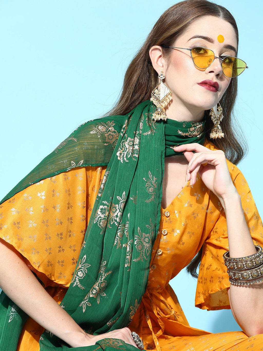 Sangria Ethnic Motifs Polyester Kurta Sets | Grocsy
