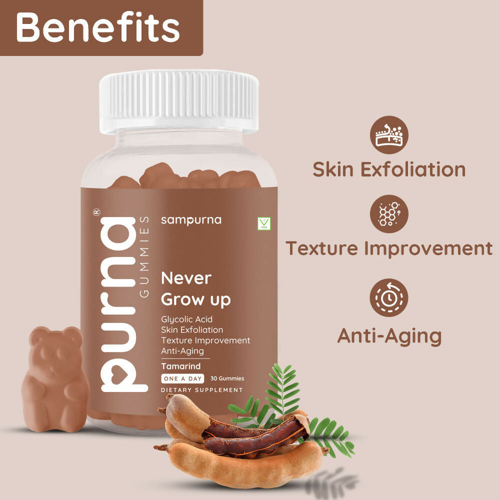 Purna Never Grow Up Glycolic Acid Gummies - Tamarind | Grocsy